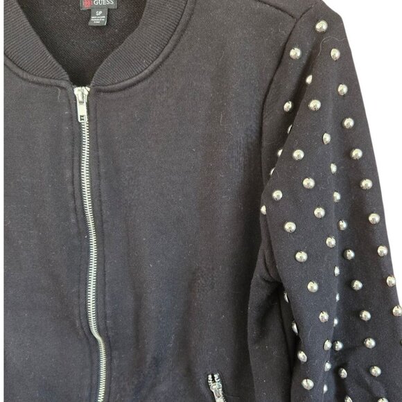 Guess Black Studded Bomber Jacket Womens Small Zip Front Metallic Embellished - Picture 5 of 7